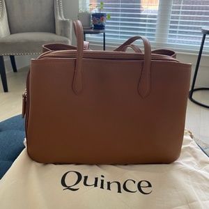 Quince Italian Leather Triple Compartment Work Tote - Cognac - LIKE NEW